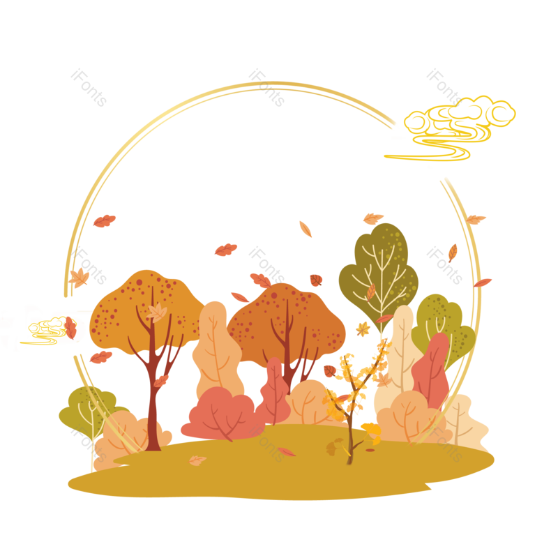 秋天图片,树木元素,插画PNG,免抠素材